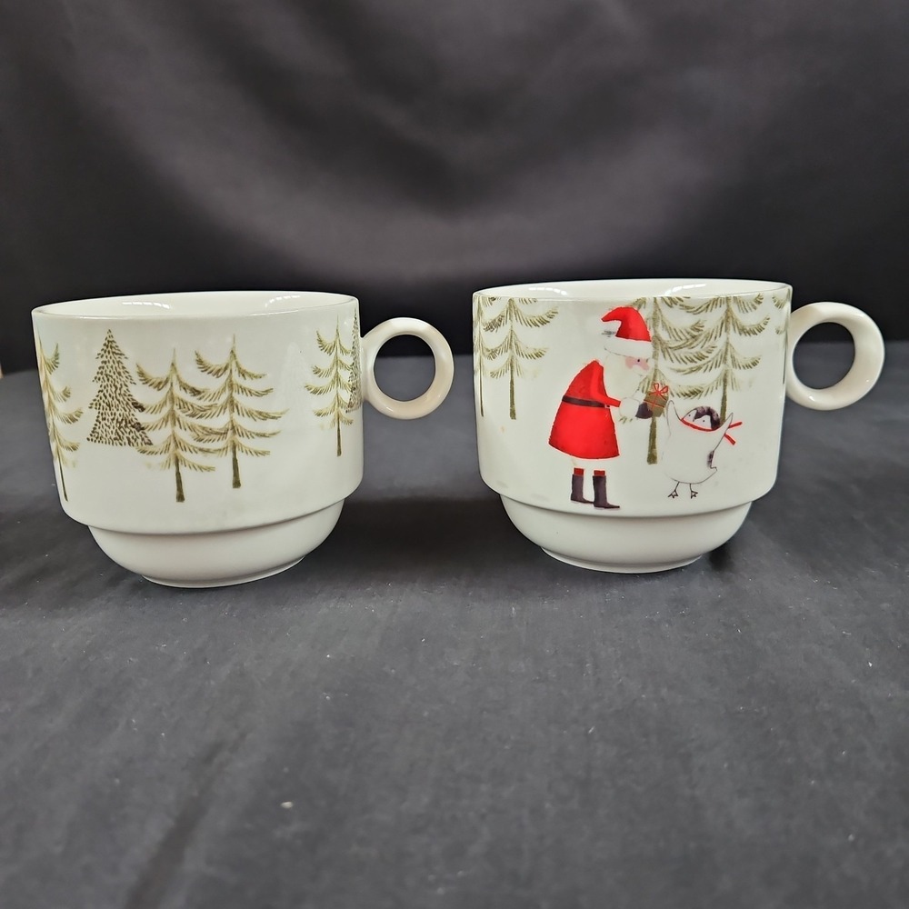 Grace's Teaware Christmas Coffee Cups 3 1/4" Set of 2 Santa Forest